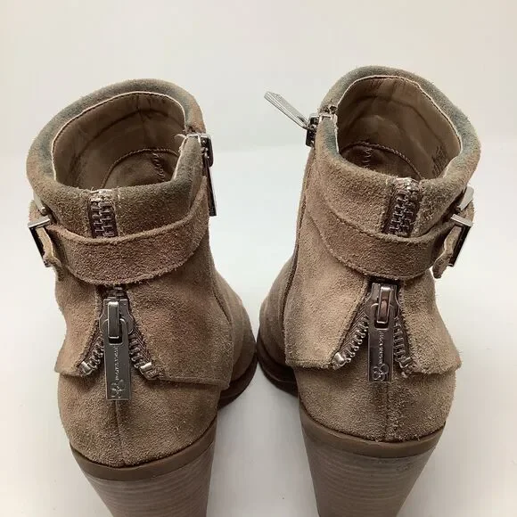 Jessica Simpson Cassley Womens 7.5 Beige Suede Ankle Boots Booties Side Zip Heel - Picture 16 of 16